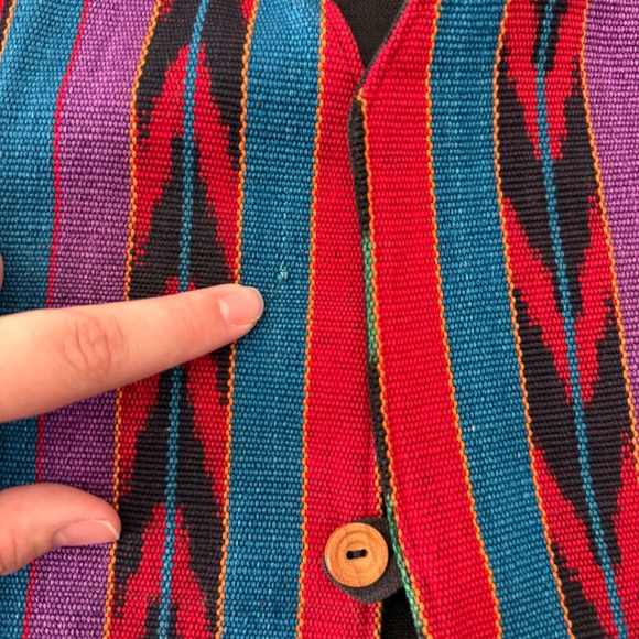 Medium‎ Single Button Vest Western Aztec Striped Colorful Festival Hippie Boho - Picture 4 of 5